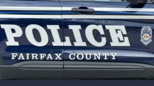 Fairfax County Police department sign decal on vehicle. Fairfax is a county in Northern Virginia. MCLEAN^ VIRGINIA - AUGUST 16^ 2024