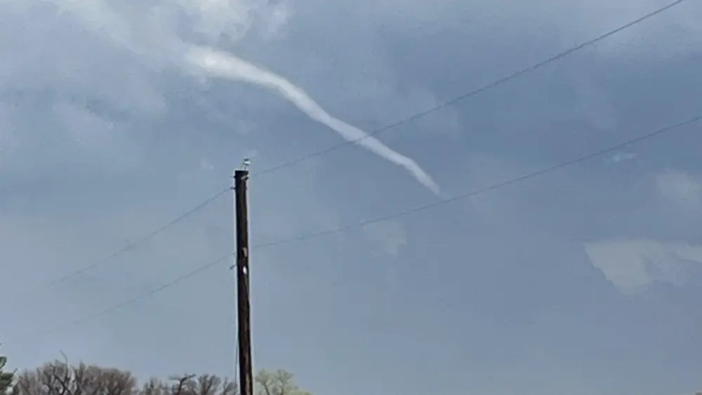 This photo was taken around 2:37 p.m. (Apr. 17, 2026) between Allison and Parkersburg just west of Highway 14 and east of Kesley. No reports of a tornado touching down in the area. Photo credit: Duane Carstens, OnTheGoMedia