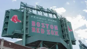 Close up of 'Boston Red Sox' sign at Fenway Park Boston^ MA^ USA^ 2020-09-05