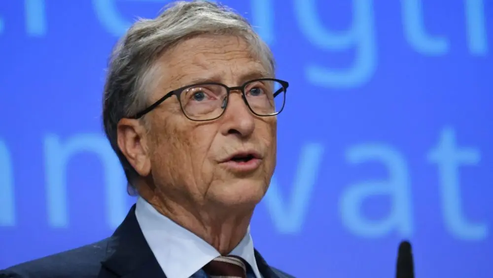 Former Microsoft CEO^ Bill Gates during the launch of a new funding partnership to eradicate polio signing ceremony in Brussels^ Belgium on October 11^ 2023.