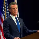 California Governor Gavin Newsom speaking at the State of the State address in Sacramento^ CA. Sacramento^ CA - March 8^ 2022