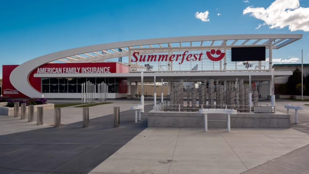 The main gate of Summerfest "The Worlds Largest Outdoor Music Festival" located on the Henry Maier Festival Park grounds. Milwaukee^ WI