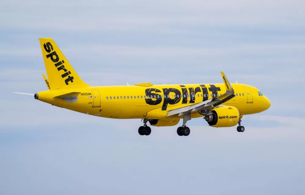 Spirit Airlines Airbus A320 prepares for landing at Chicago O'Hare International Airport. Chicago^ IL^ USA - March 24 2024