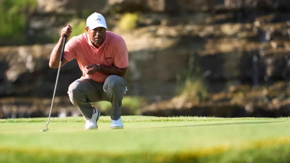 Tiger Woods of United States in action during Round 1 of the 2024 PGA Championship at Valhalla Golf Club on May 16^ 2024 in Louisville^ Kentucky.