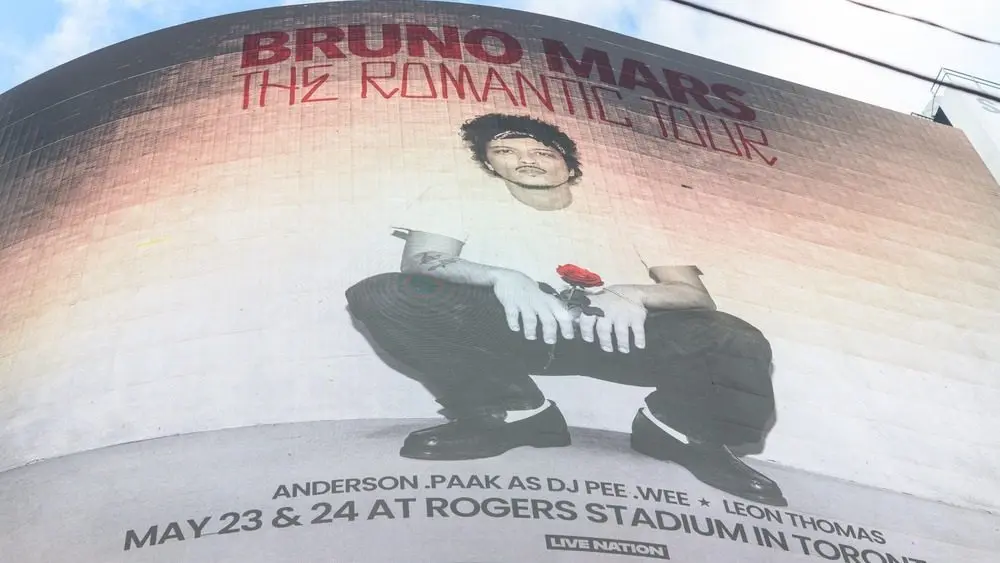 Concert promotion for Bruno Mars at Sankofa Square Toronto^ Ontario^ Canada - January 9^ 2026