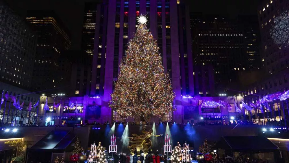 The Rockefeller Center Christmas tree lights up in New York City