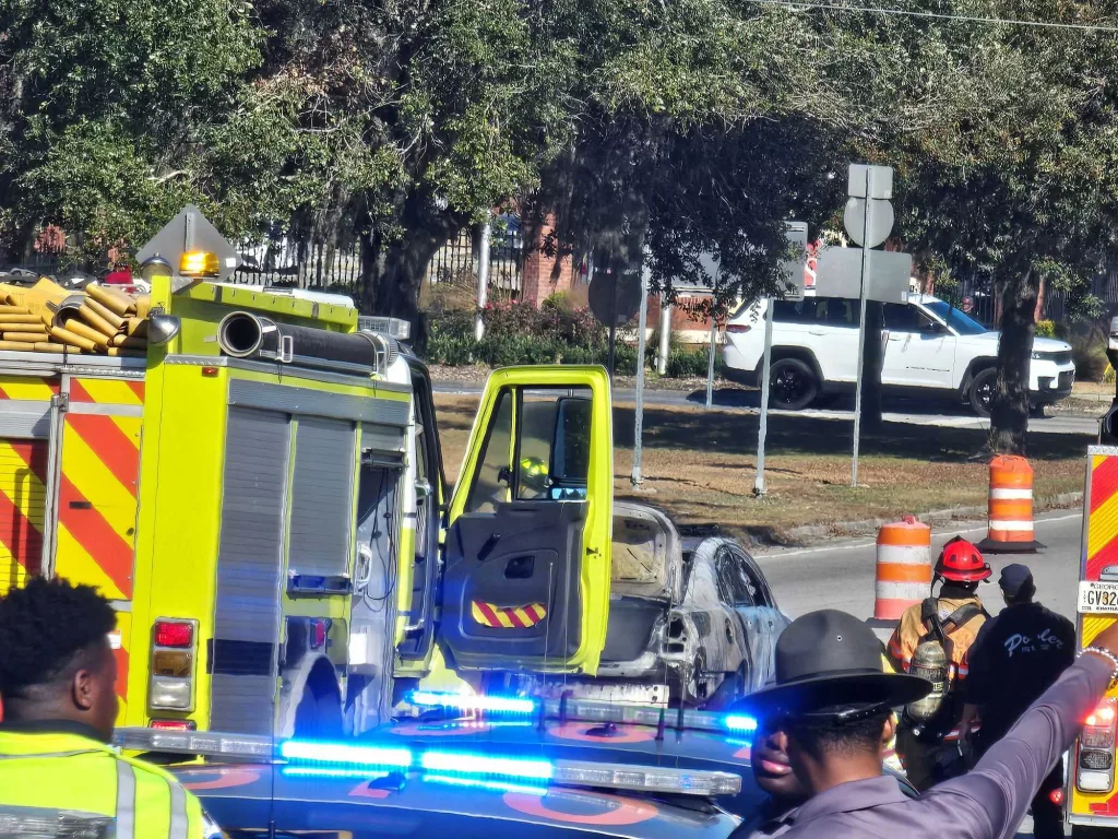 Blazing Scene on Chatham Parkway: Emergency crews battle CCPD car fire