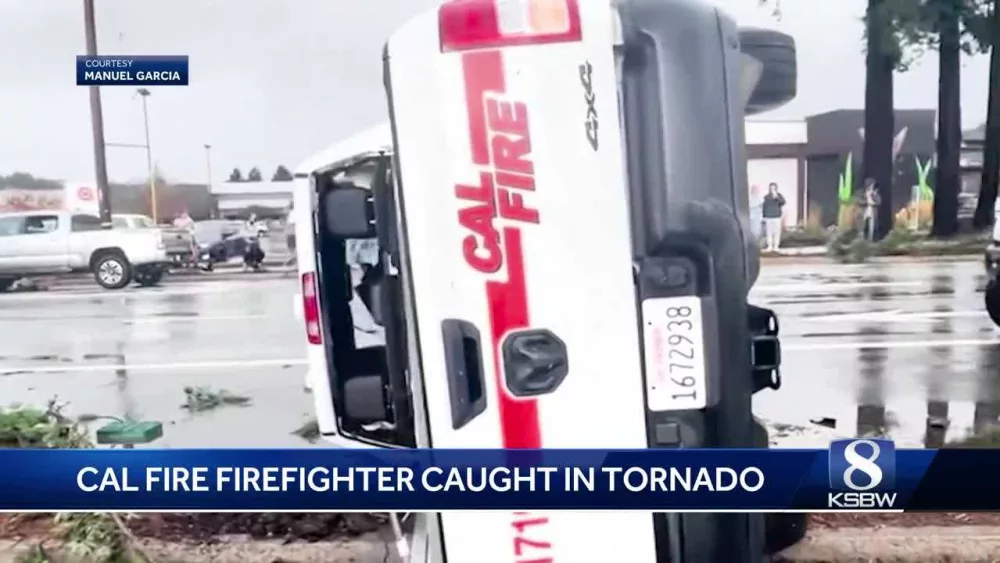 Firefighter recounts the moment his truck flipped over during rare California tornado