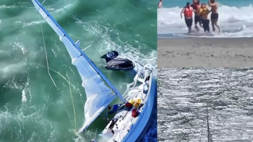 Video shows husband and wife rescued from stranded sailboat