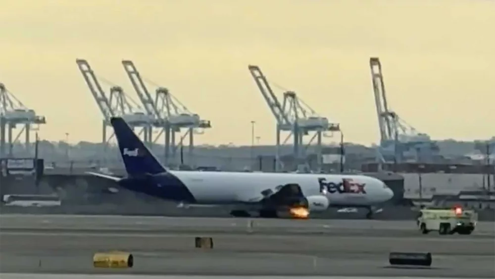 FedEx cargo plane makes emergency landing following bird strike, engine fire
