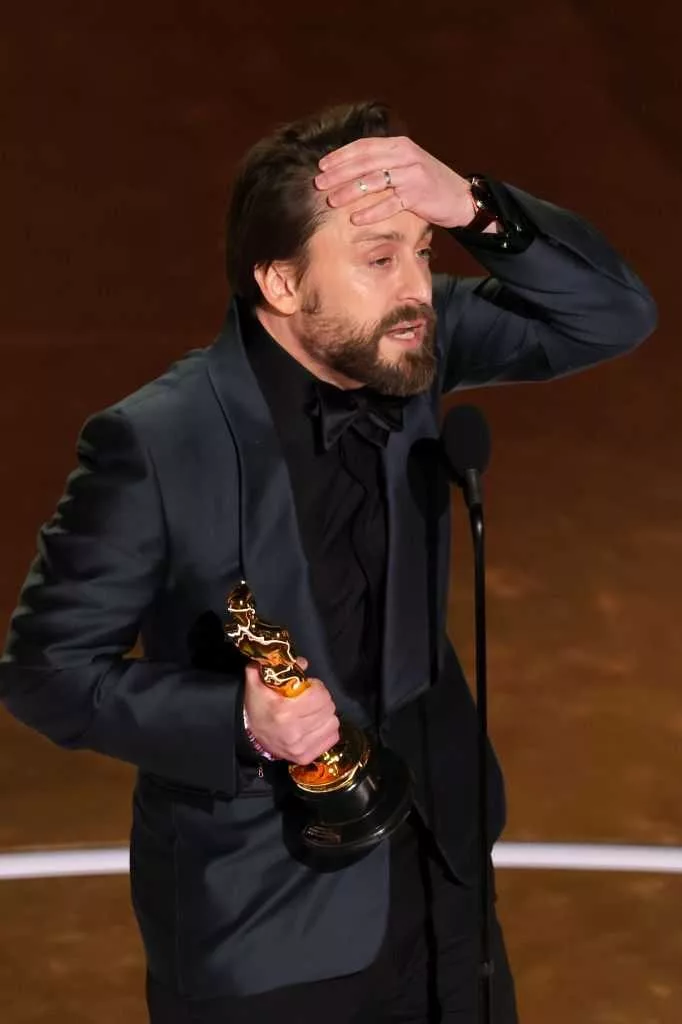 Kieran Culkin jokes that his wife 'owes him a fourth kid' now that he was won Best Supporting Actor at the Oscars