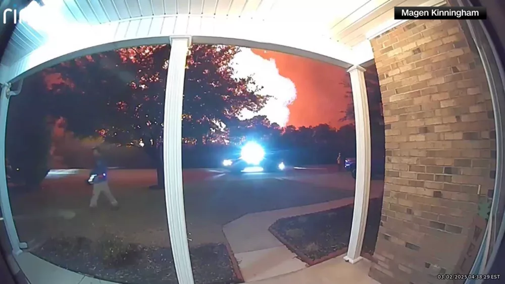 Doorbell camera captures eruption of South Carolina wildfire