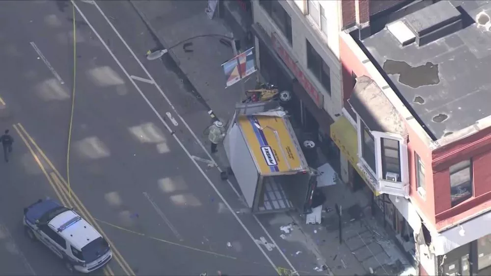 At least 6 people hurt when box truck crashes, overturns on Boston sidewalk