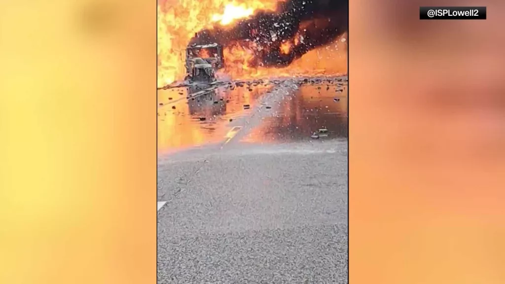 WATCH: Semi-truck engulfed in flames on Indiana highway