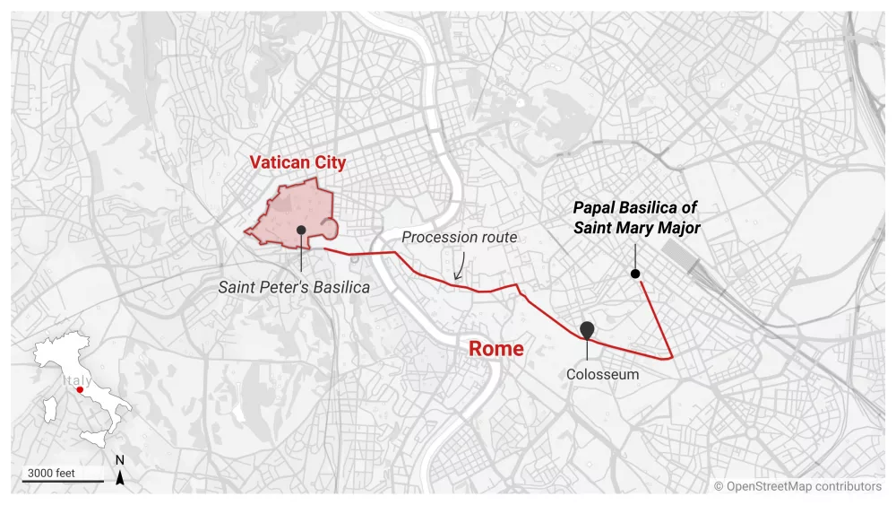 See where the funeral and procession for Pope Francis will take place