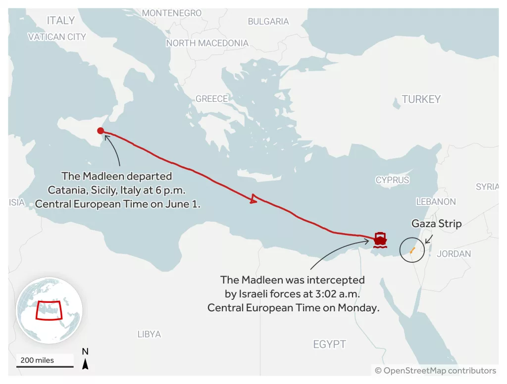 Mapped: See the path of the ship intercepted by Israeli forces on the way to deliver aid to Gaza