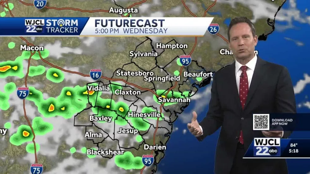 A few showers & thunderstorms possible Wednesday...the timing for the Savannah area
