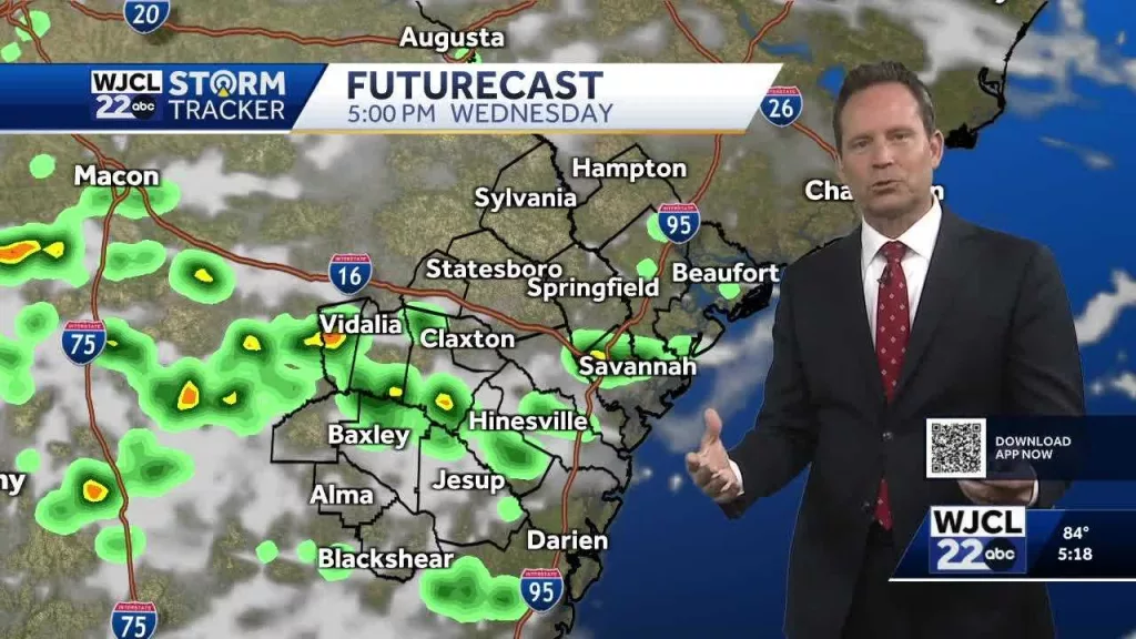 A few showers & thunderstorms possible Wednesday...the timing for the Savannah area