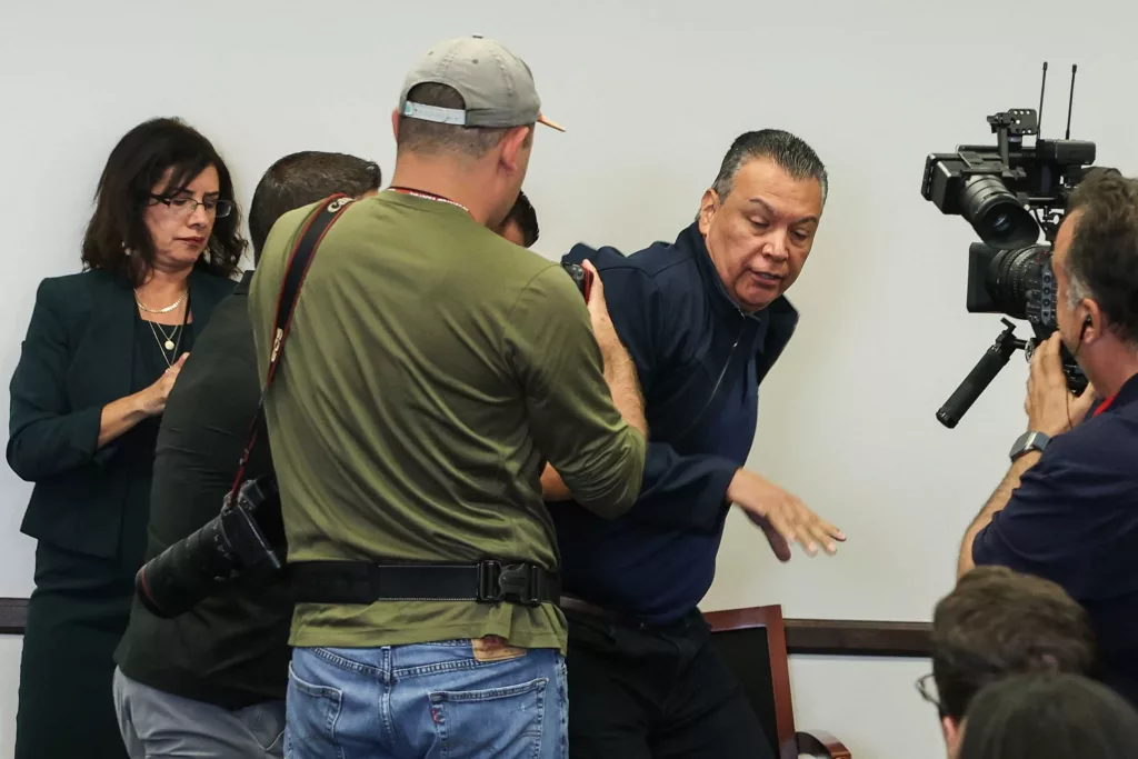 California senator removed from room after interrupting news conference by Kristi Noem