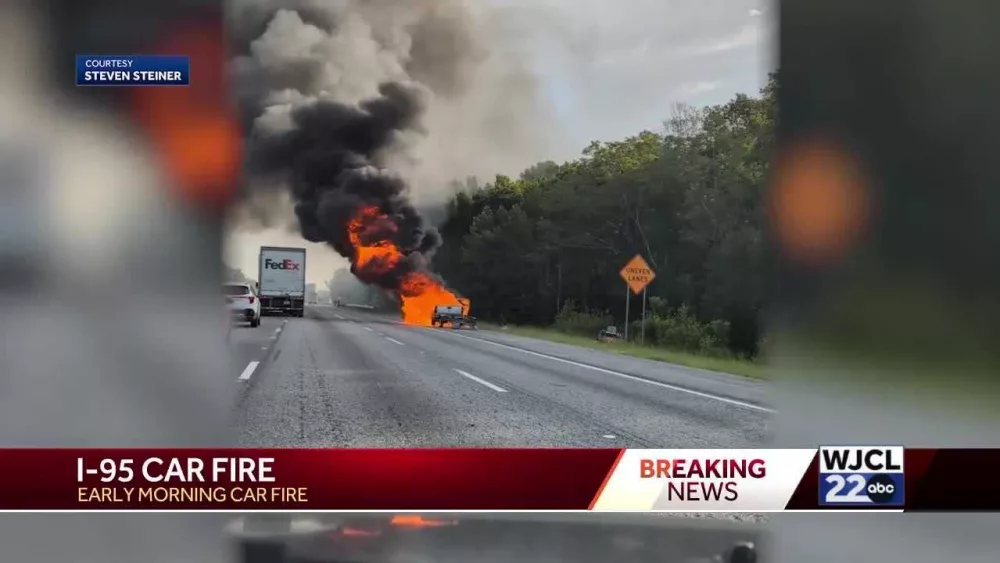 Video: truck on fire on I-95 near I-16 creating traffic backup