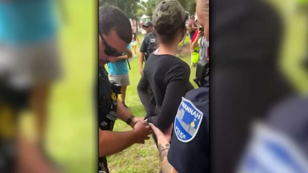 Video: Protester in Savannah placed in wrist restraints for wearing mask