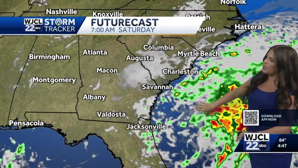 An elevated rip current risk this weekend as well as some showers and storms