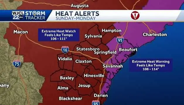 Extreme Heat Warning for Savannah and Hilton Head until Monday at 8pm