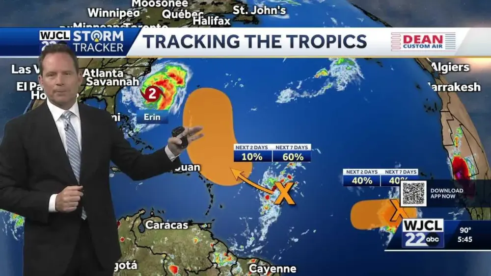 Tracking Erin & two areas of interest, plus increased rain chances for SE Georgia, Lowcountry