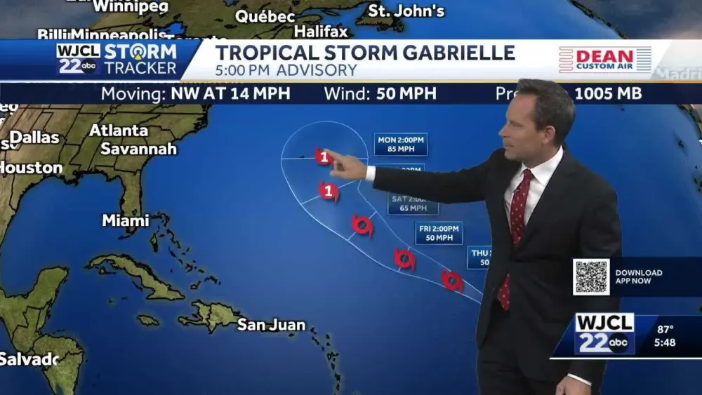 The latest on Tropical Storm Gabrielle & rain chances for Southeast Georgia, Lowcountry