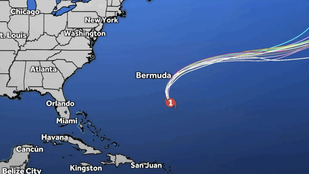 Strengthening Gabrielle becomes a hurricane in Atlantic southeast of Bermuda