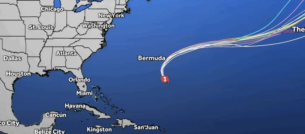 Strengthening Gabrielle becomes a hurricane in Atlantic southeast of Bermuda