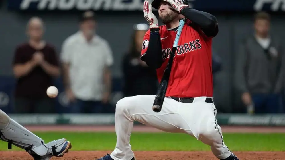 Scary moment as Guardians' David Fry is struck in the face by 99 mph pitch