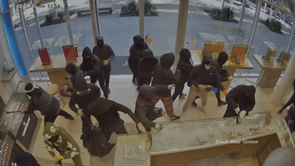 VIDEO: Dozens of masked people smash cases, take off with jewelry in California robbery