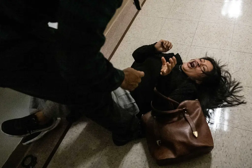 ICE officer seen pushing woman to floor at immigration courthouse relieved of duties, agency says