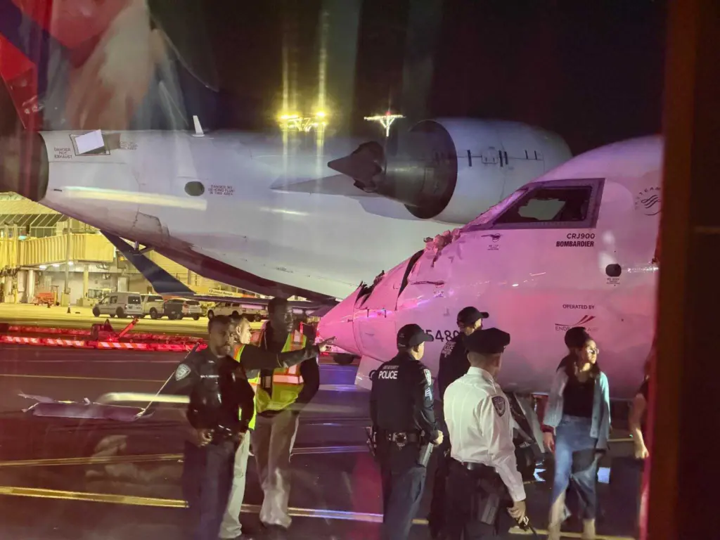 Two regional Delta jets collide at LaGuardia; wing slams into cockpit window