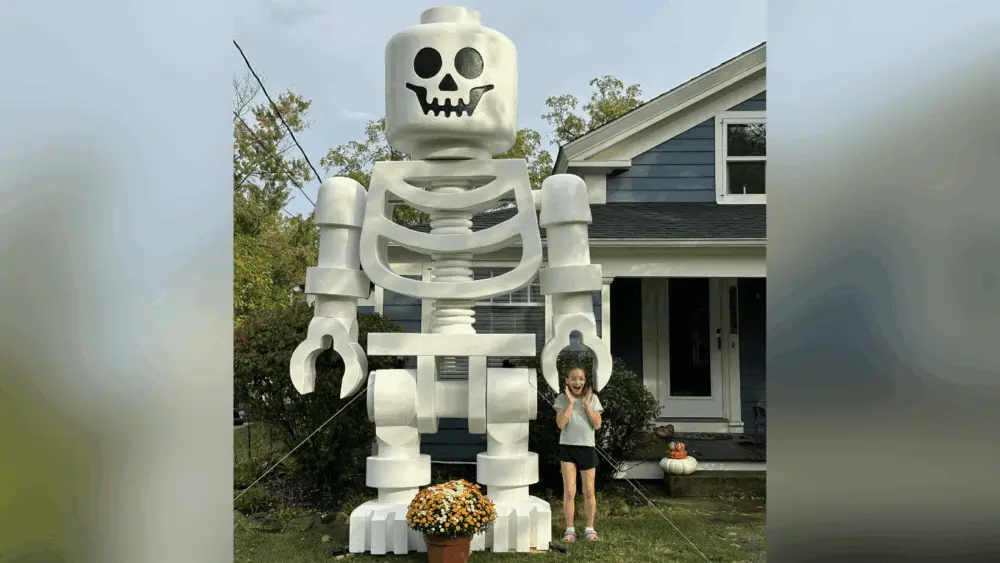 Man's Halloween display with massive LEGO-inspired skeleton goes viral