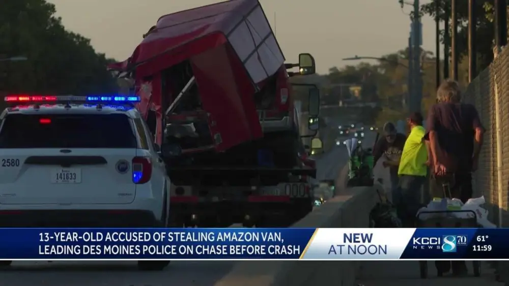Des Moines police arrest 13-year-old suspect after chase and crash with stolen Amazon delivery van