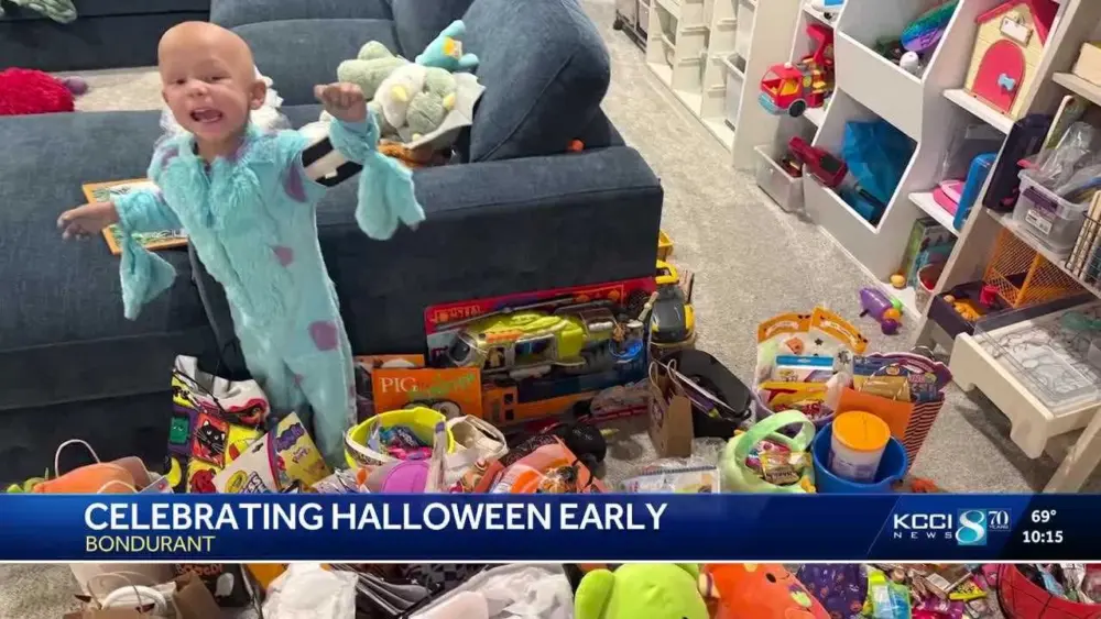 Iowa community rallies to bring Halloween early for boy with rare cancer