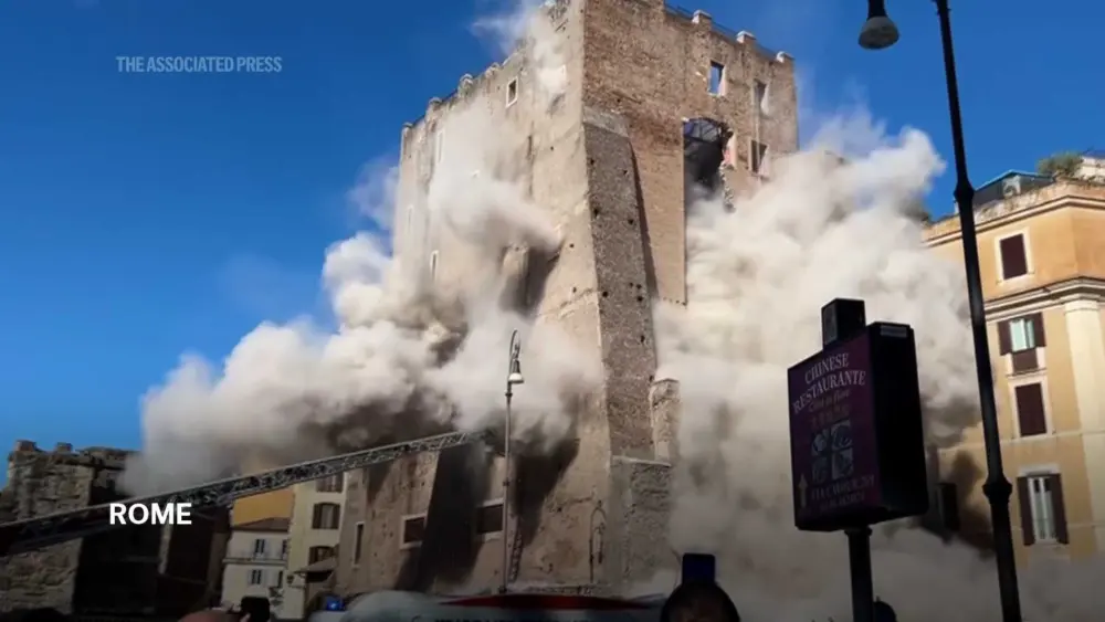 WATCH: Medieval tower partially collapses in Rome