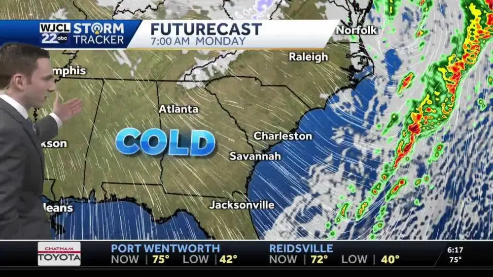 Cold front moves through tonight, temperatures plummet on Monday