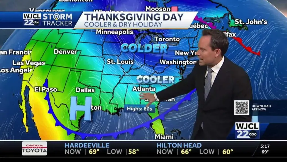 A few showers & a big temperature swing arrive during the Thanksgiving holiday week