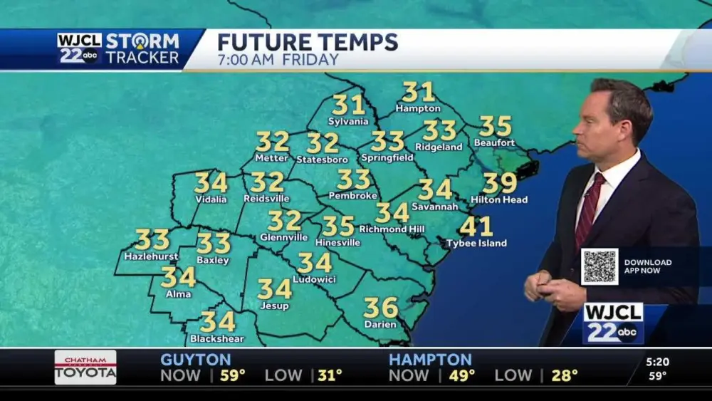 Friday starts frosty...the temperatures you can expect across Southeast Georgia, Lowcountry