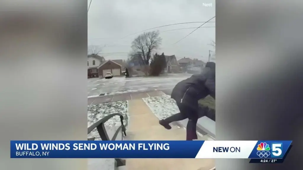 Wild video shows New York woman lifted off her feet by strong wind gusts