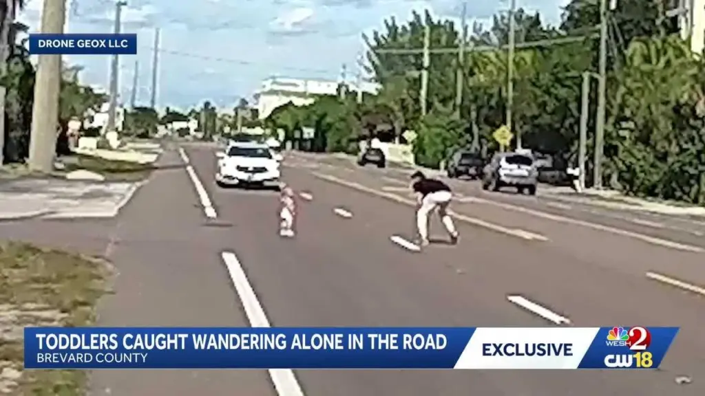 WATCH: Man rescues wandering toddlers from middle of busy traffic on Florida road