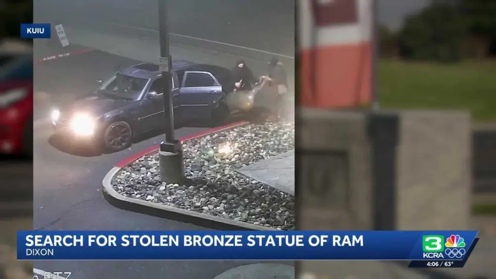 Watch: Theft of 300-pound bronze ram statue caught on surveillance video