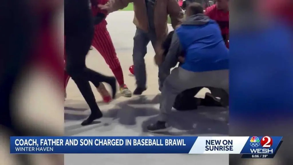 VIDEO: Coach, father and son arrested after brawl breaks out at baseball game