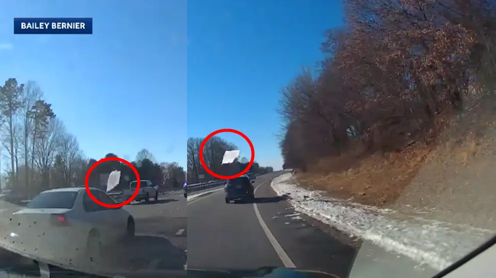 MUST WATCH VIDEO: Drivers dodge ice flying off cars on a major US highway