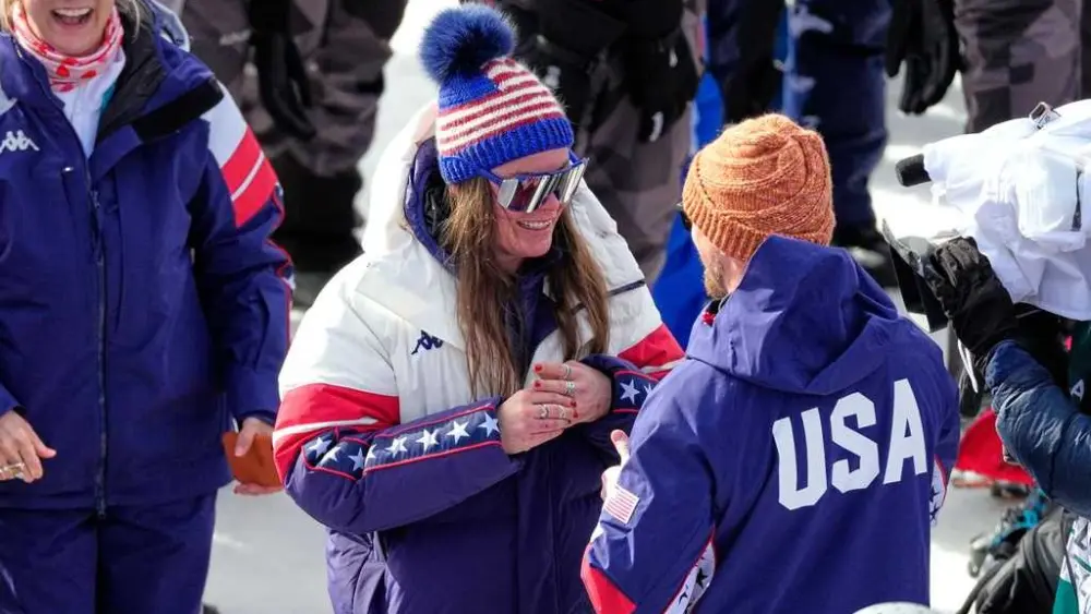 U.S. gold medalist Breezy Johnson surprised with snowy proposal after Super-G crash