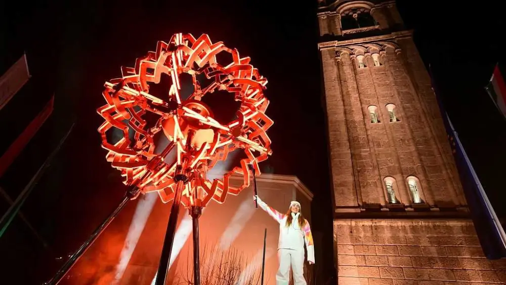 Cortina's Olympic cauldron captivates tourists with stunning light show