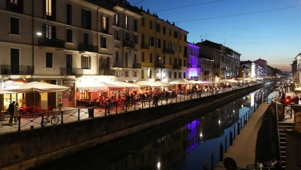 Navigli neighborhood in Milan shines during Winter Olympics